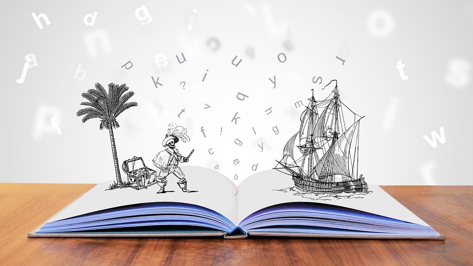 a book open with images and words popping out